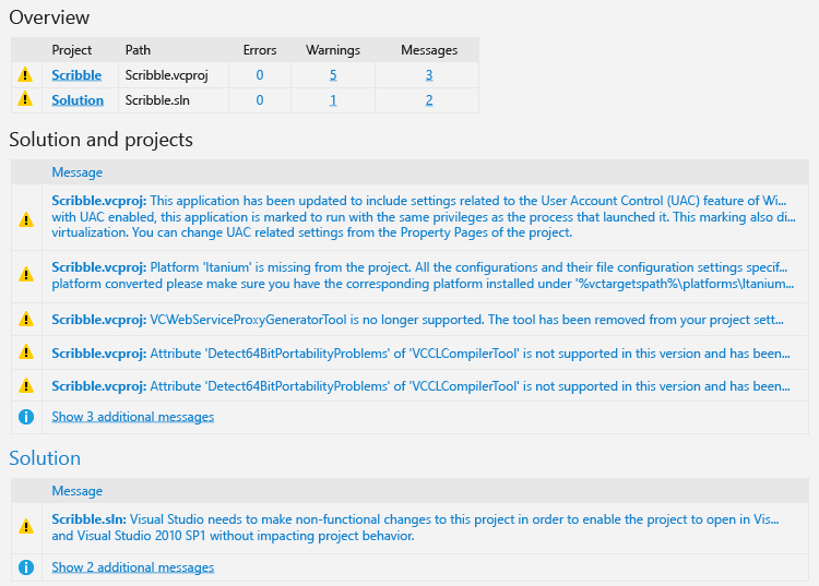 Captura de pantalla del informe de actualización.