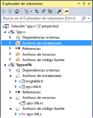 Captura de pantalla de la solución Spy++.