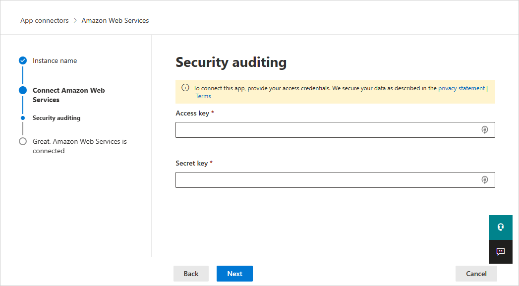 Conexión de la auditoría de seguridad de aplicaciones de AWS para el nuevo conector.