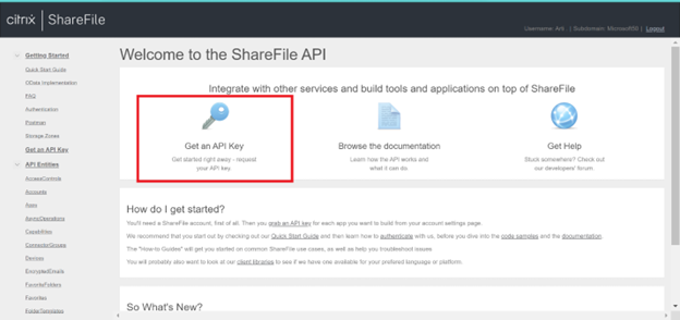 conectar la clave de LA API de Citrix ShareFile.