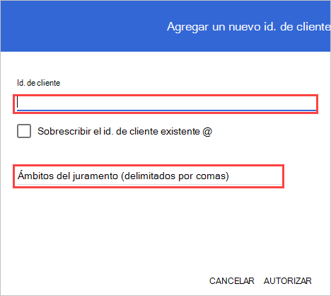 Google Workspace autoriza el nuevo identificador de cliente.