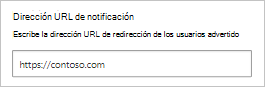 Captura de pantalla que muestra cómo configurar la dirección URL de notificación.