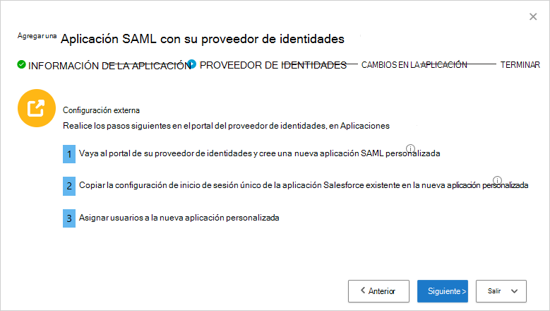 Agregue la aplicación SAML con el proveedor de identidades.