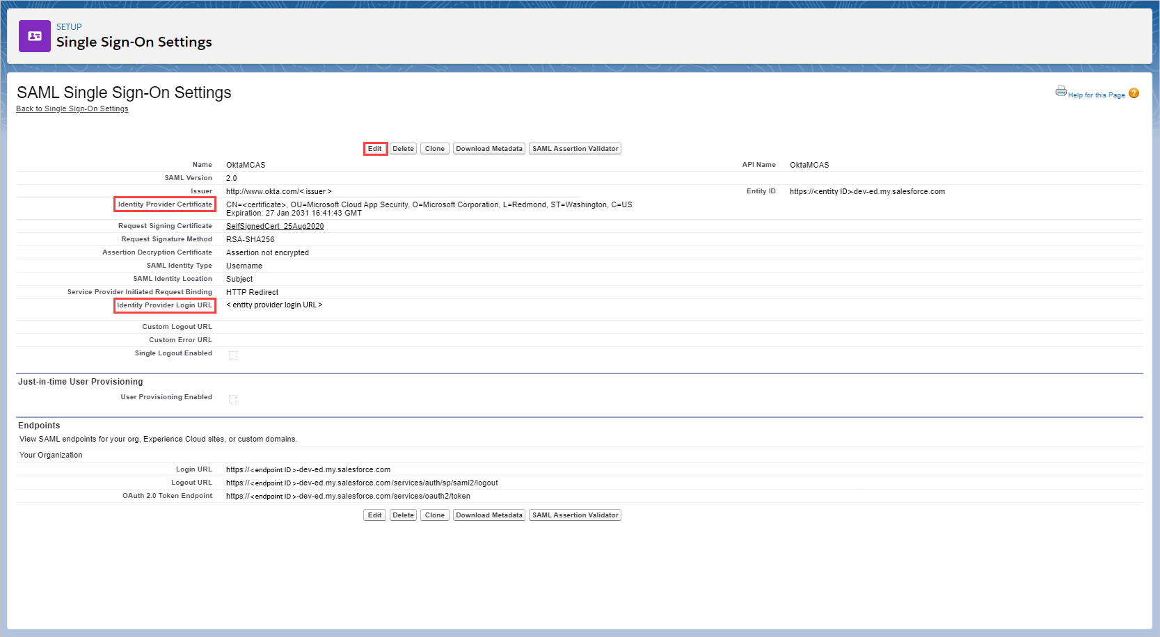 Actualice la configuración del inicio de sesión único.