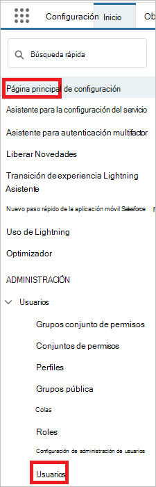 Usuarios del menú de Salesforce.