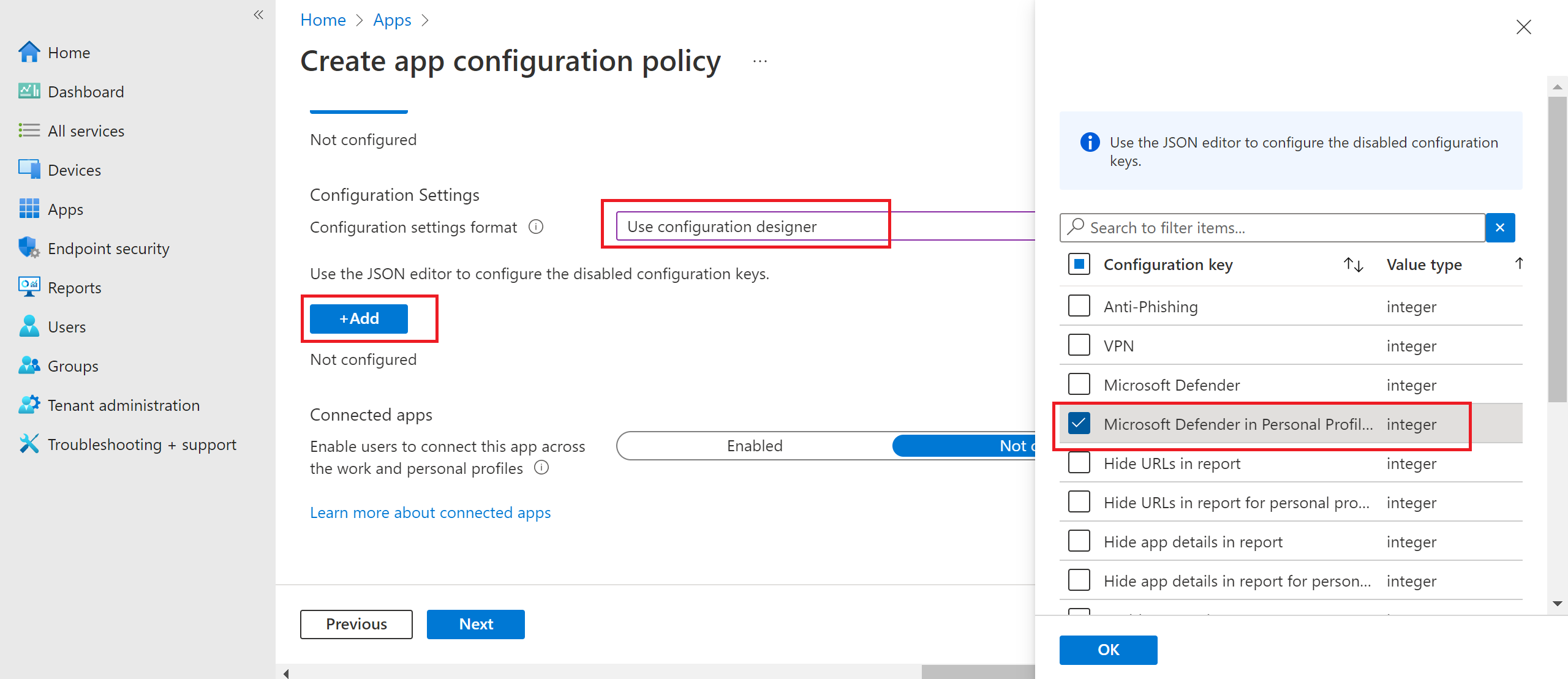 Imagen de la configuración del perfil personal.