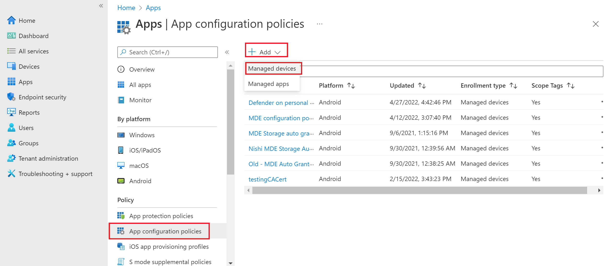 Imagen de la adición de la directiva de configuración de aplicaciones.