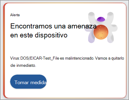 Captura de pantalla que muestra una recomendación para tomar medidas sobre una amenaza detectada.