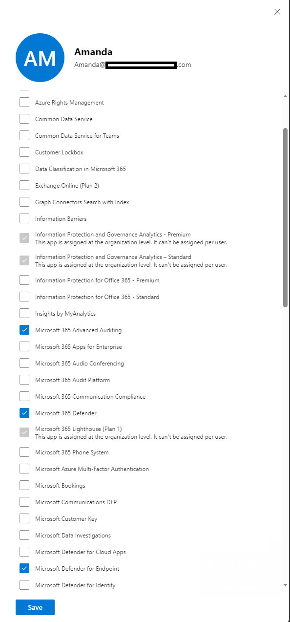 Captura de pantalla de la página que muestra los detalles del asignado y una lista de opciones.