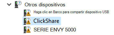 Captura de pantalla que muestra el administrador de dispositivos con un dispositivo bloqueado resaltado.