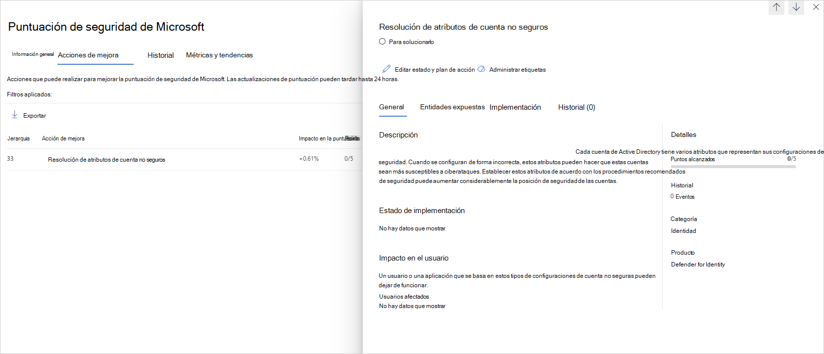 Revise las entidades más afectadas y cree un plan de acción.