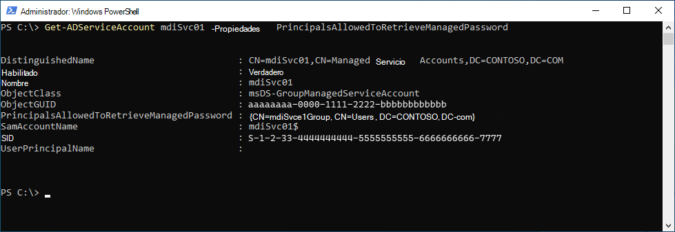 Resultados de PowerShell.