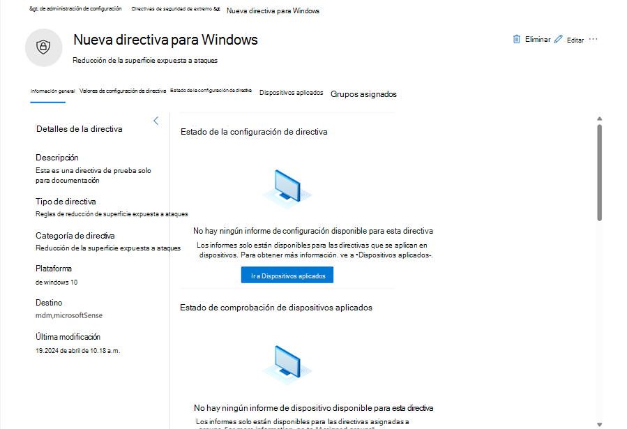 Captura de pantalla de la página de directiva en administración multiinquilino en Microsoft Defender XDR.