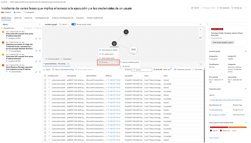 Resaltar la acción de búsqueda de ir en el gráfico de incidentes.