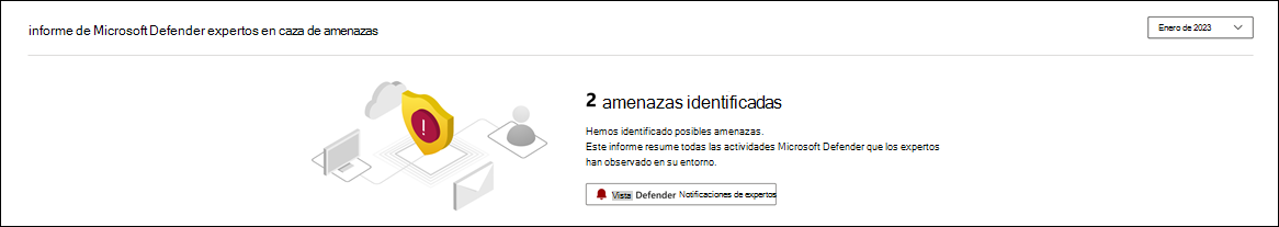 Captura de pantalla de la sección superior del informe que muestra el número de amenazas identificadas