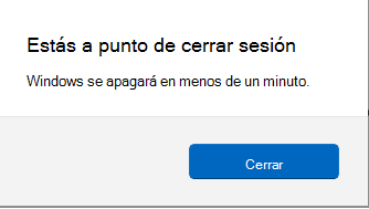 Captura de pantalla de un mensaje de pantalla que informa sobre el cierre de sesión.