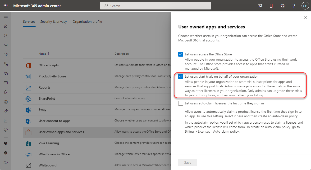 Captura de pantalla de la configuración de prueba de usuario de Administración de vulnerabilidades de Microsoft Defender.