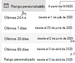 Opciones de intervalo de fechas de escala de tiempo de eventos.