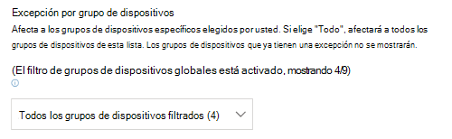 Muestra la lista desplegable de grupos de dispositivos filtrados.