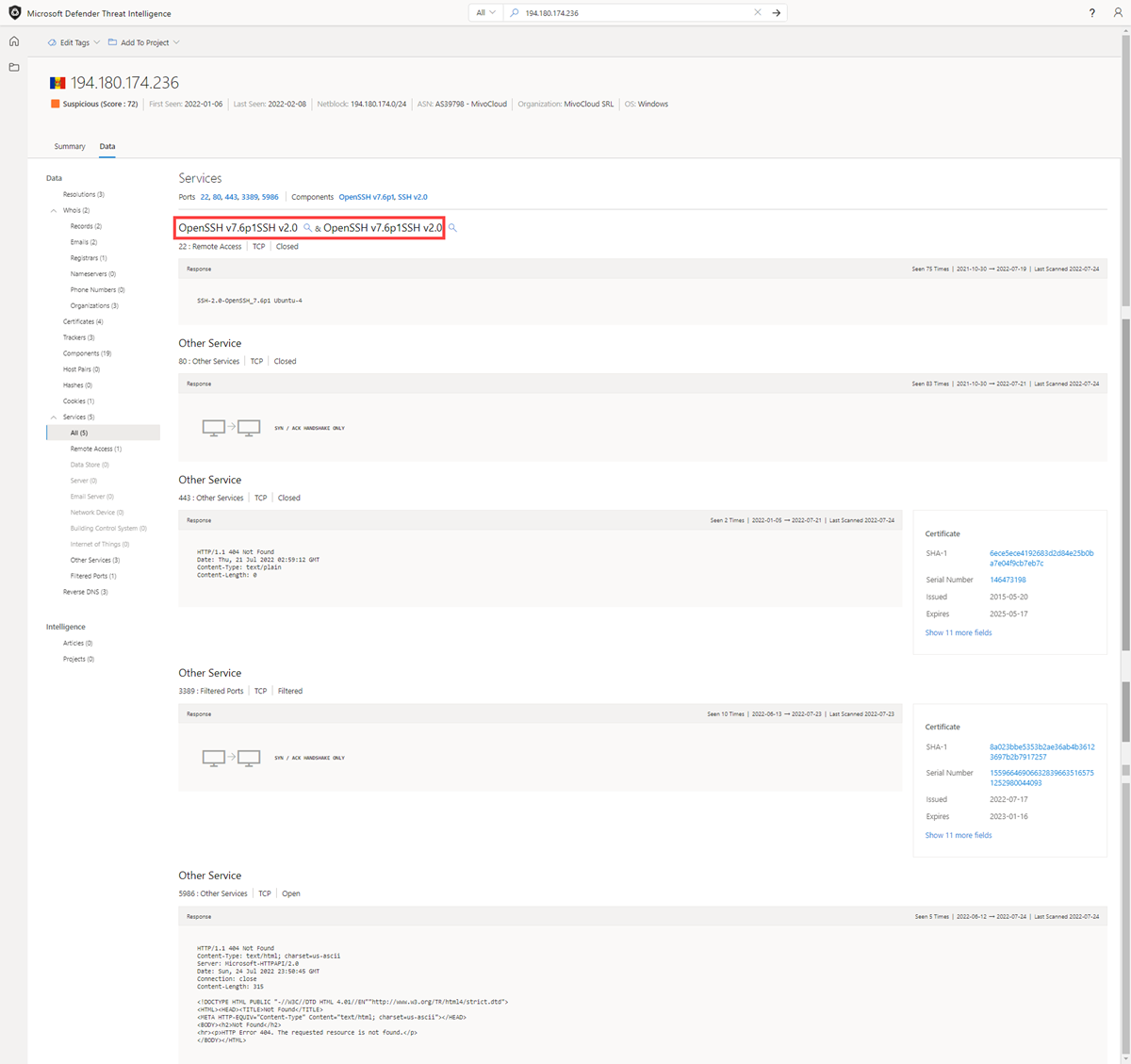 Aplicaciones de Data Sets Services en ejecución