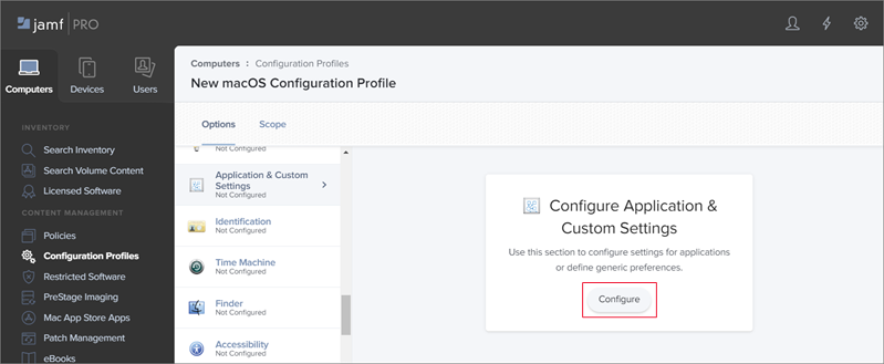 Configurar la aplicación y la configuración personalizada