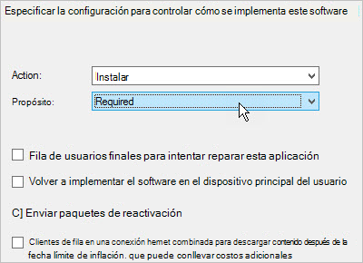 Configurar las opciones de la implementación