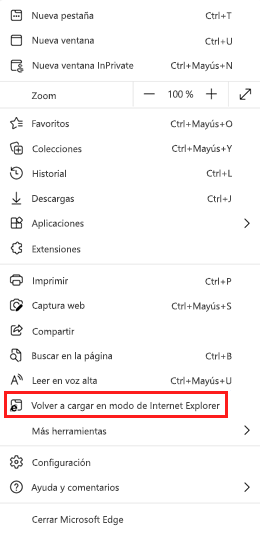 Volver a cargar en modo Internet Explorer