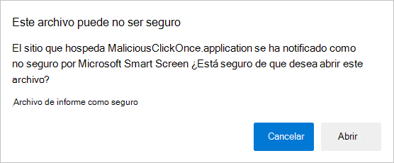Aviso de abrir un archivo no seguro