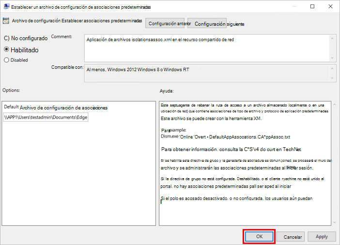 Habilitar la asociación de archivos en la directiva de grupo