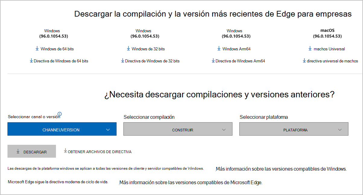 Archivos de directiva de Microsoft Edge disponibles para su descarga.