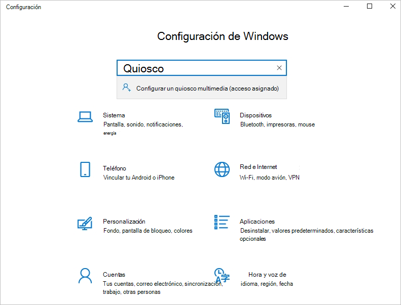 Configurar el quiosco con el acceso asignado