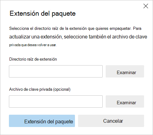 Cuadro de diálogo Extensión del paquete para buscar el código fuente de una extensión.