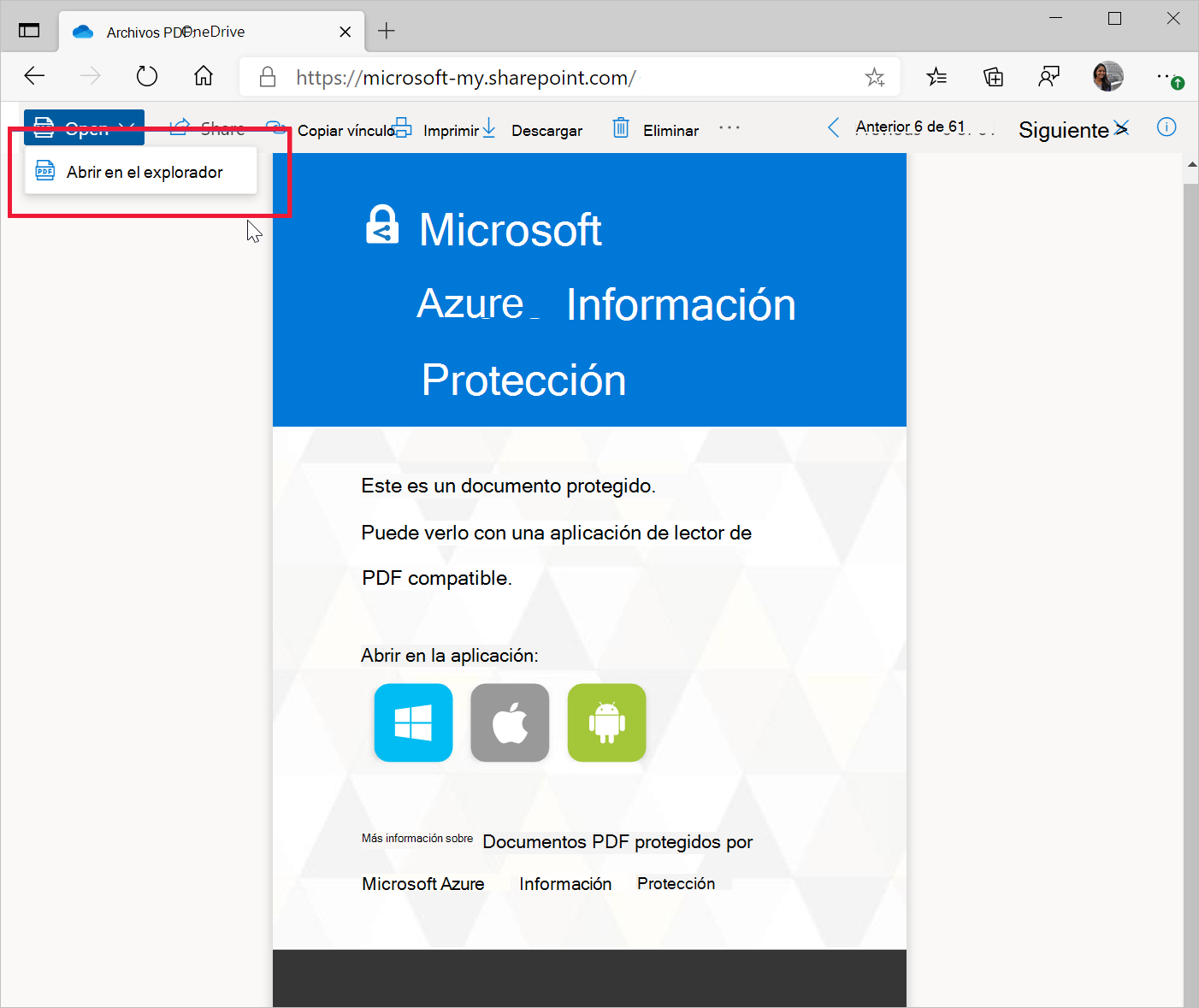 Preguntar si se guarda la página PDF de SharePoint protegida por MIP