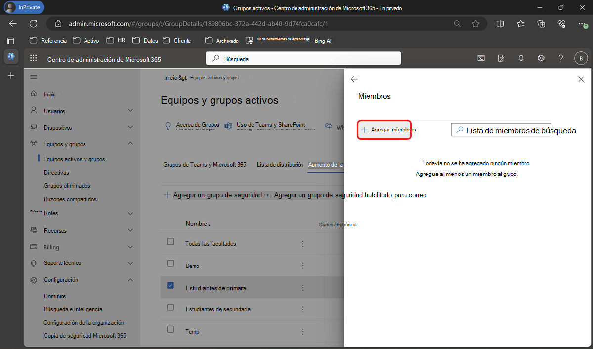 Seleccione Agregar miembros en el panel Miembros.