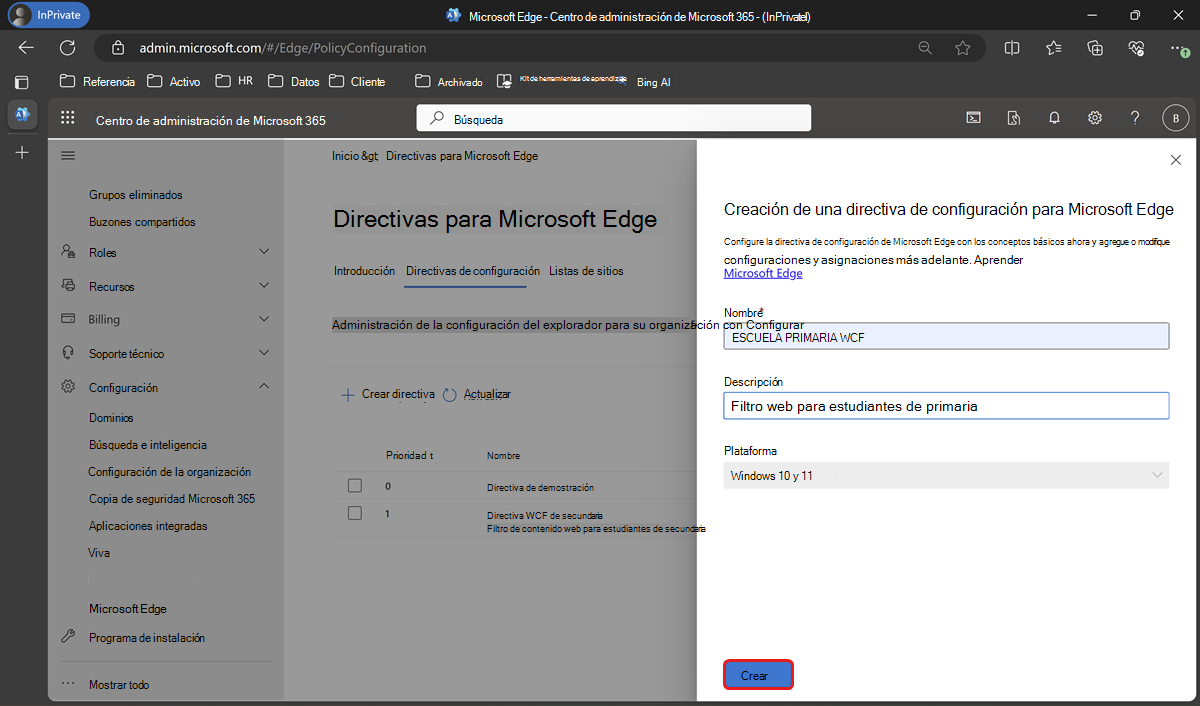 Agregue el nombre y la descripción de la directiva de configuración.