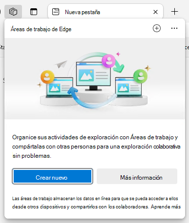 La pantalla de bienvenida la primera vez que un usuario abre Áreas de trabajo.