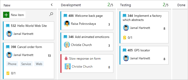 Screenshot of a software development Kanban board.