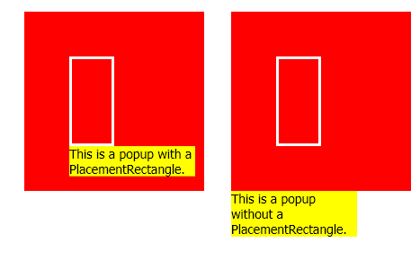 Elemento emergente con y sin PlacementRectangle