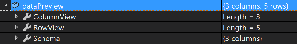 Objeto de vista previa del depurador de datos