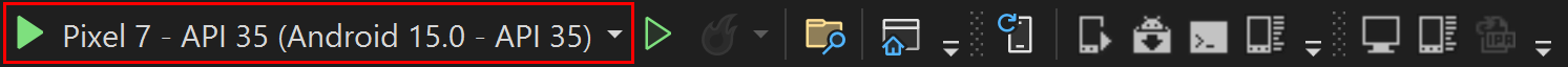 Botón del emulador de API 35 de pixel 7.