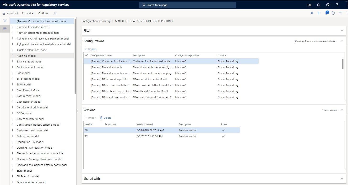 Captura de pantalla del formulario del repositorio de configuración global