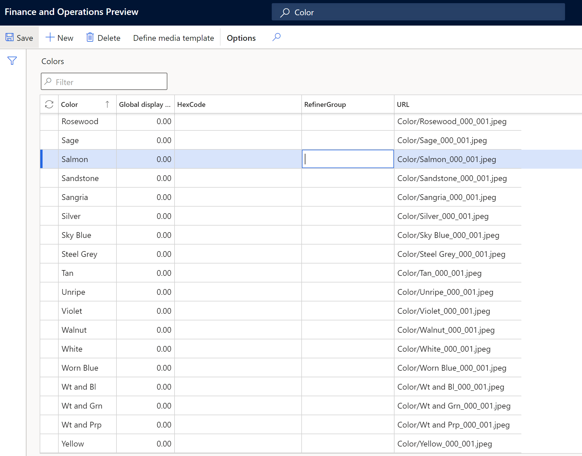 Ejemplo de configuración de dimensión que usa códigos URL de imagen.