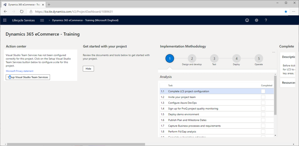 LCS project dashboard.