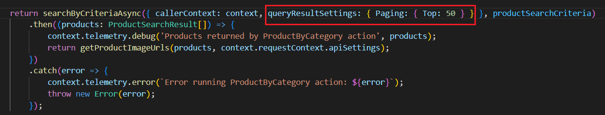 Data action Top(N) pagination parameter example.