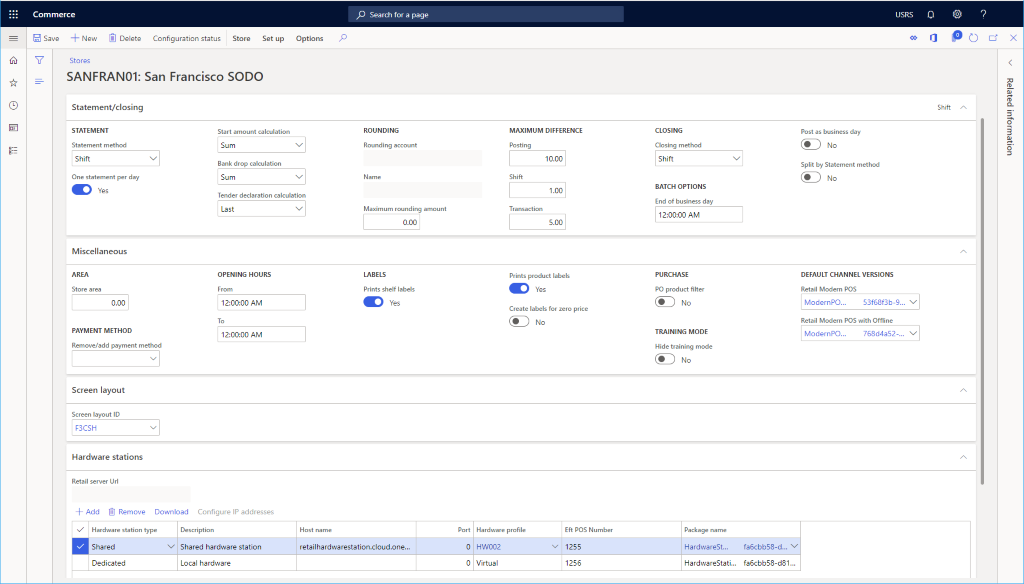 Ejemplo de configuración de canal comercial.