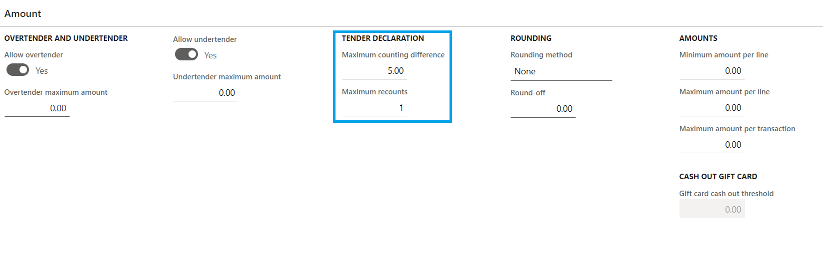 Ejemplo de configuración de método de pago para importes.