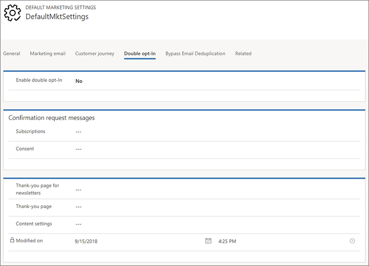 La pestaña Suscripción doble para configuración de marketing.