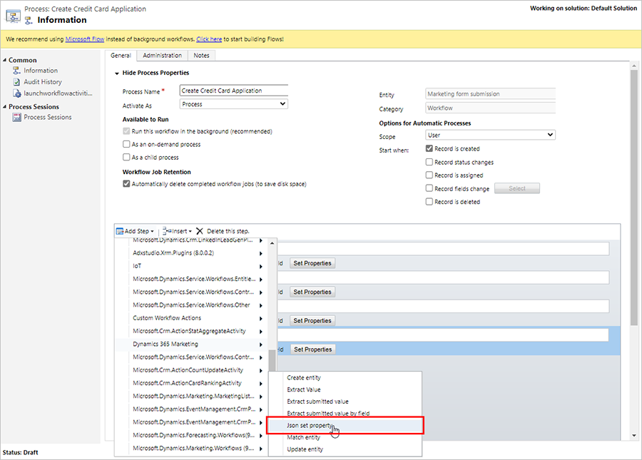 Seleccione la propiedad de conjunto de Json.