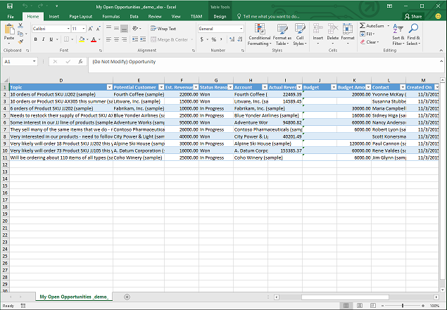 Una plantilla de Excel recién creada.