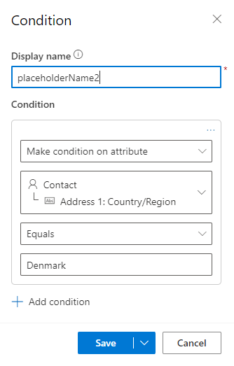 Captura de pantalla que muestra la configuración de la dirección de contacto para Dinamarca.